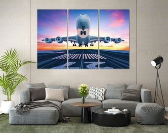 Airplane Taking off From the Airport Picture Print on Canvas, Aircraft Wall Art, Printable Airplane on Canvas, Logistic Art for Wall