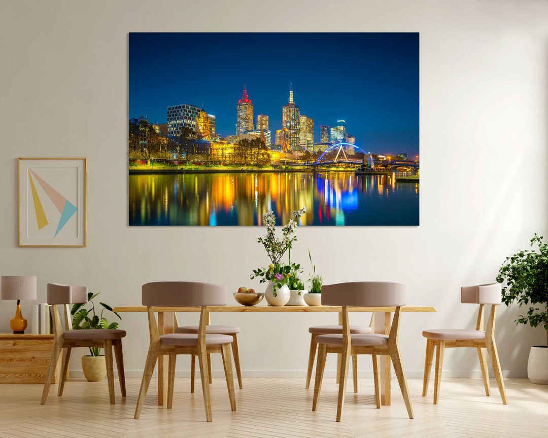 Melbourne City Skyline Print on Canvas, Melbourne Wall Art, Melbourne Artwork, Melbourne
