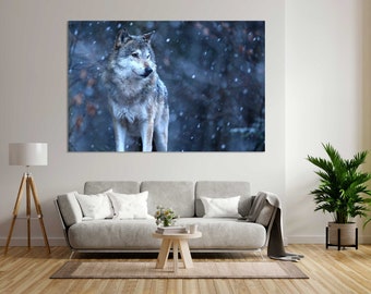 Wolf Canvas Print, Winter Forest Scene, Wildlife Art