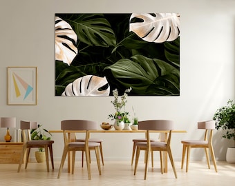 Monstera Leaf Canvas Print, Modern Botanical Wall Decor