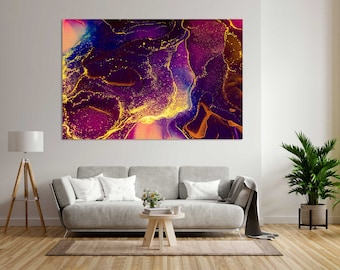 キャンバスに描かれたカラフルなアクリル絵の具、キャンバスに描かれた