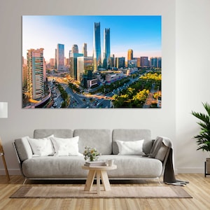 Tel Aviv Towers Printing Art on Canvas, Tel Aviv At Sunset Picture Decor for Room, Israel Travel Art, Israel City Print, Tel Aviv Modern Art