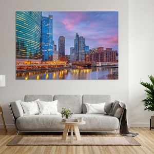 Downtown Chicago City Printing on Canvas, Chicago Cityscape Wall Decor, Chicago Modern City Art, Illinois State Pictures on Canvas