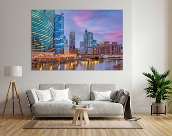 Chicago-Stadtbild auf Leinwand, Skyline-Leinwanddruck, moderne Dekoration