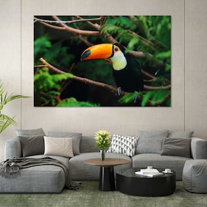 Tukan Bilddruck, Tukan Malerei auf Leinwand, Tukan Kunstwerk, Tukan Wohndekor, Tropische Vögel Druck Leinwand, Vögel Wandkunst, Tukan Kunst