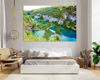 Plitvice Lakes Canvas Print, Croatia National Park Wall Art, Waterfall Photography