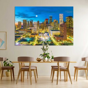 Downtown Houston Picture Print on Canvas for Wall Decor, Houston Skyline in Texas State, USA Home Decor, Houston Cityscape Painting for Wall