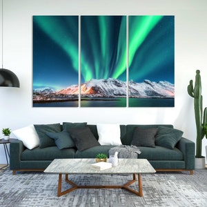 Aurora Borealis, Nordlichter Kunst für die Wand, Aurora Borealis Leinwanddruck, Nordlichter Bilder, Norwegen Modernes Wanddekor