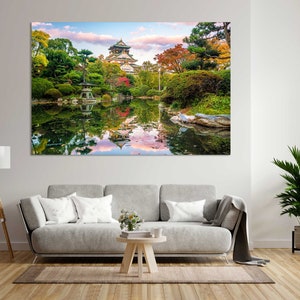 Osaka Castle Photo Print, Osaka Japan Wall Art, Autumn Osaka Painting Art on Canvas, Japanese Art for Home, Japanese Garden Picture