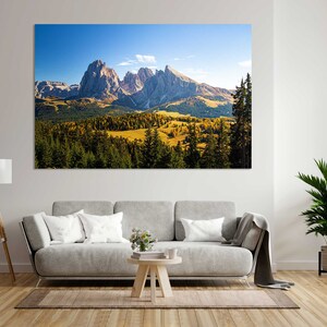 Dolomite Alps Printing Canvas, Dolomite Mountains Italy, Mountains Scenery in Italy Original Artwork for Home, Forest Hill Art for Wall