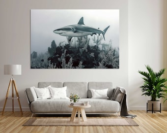 Shark Wall Art Canvas for Nautical Ocean Home Decor