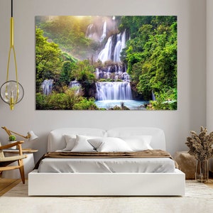 Thi Lo Su Waterfall Largest Waterfall of Thailand Print Photo on Canvas for Wall, Mountain Waterfall Pictures Art for Home