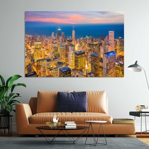 Skyline Chicago on Canvas, Chicago City Large Wall Decor, Chicago City Contemporary Art, Illinois State Artwork, American Town Home Decor