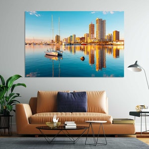 Skyscrapers Their Reflection in Manila Bay Digital Print Art for Wall Decoration, Manila Cityscape Home Art, Philippines Popular Art