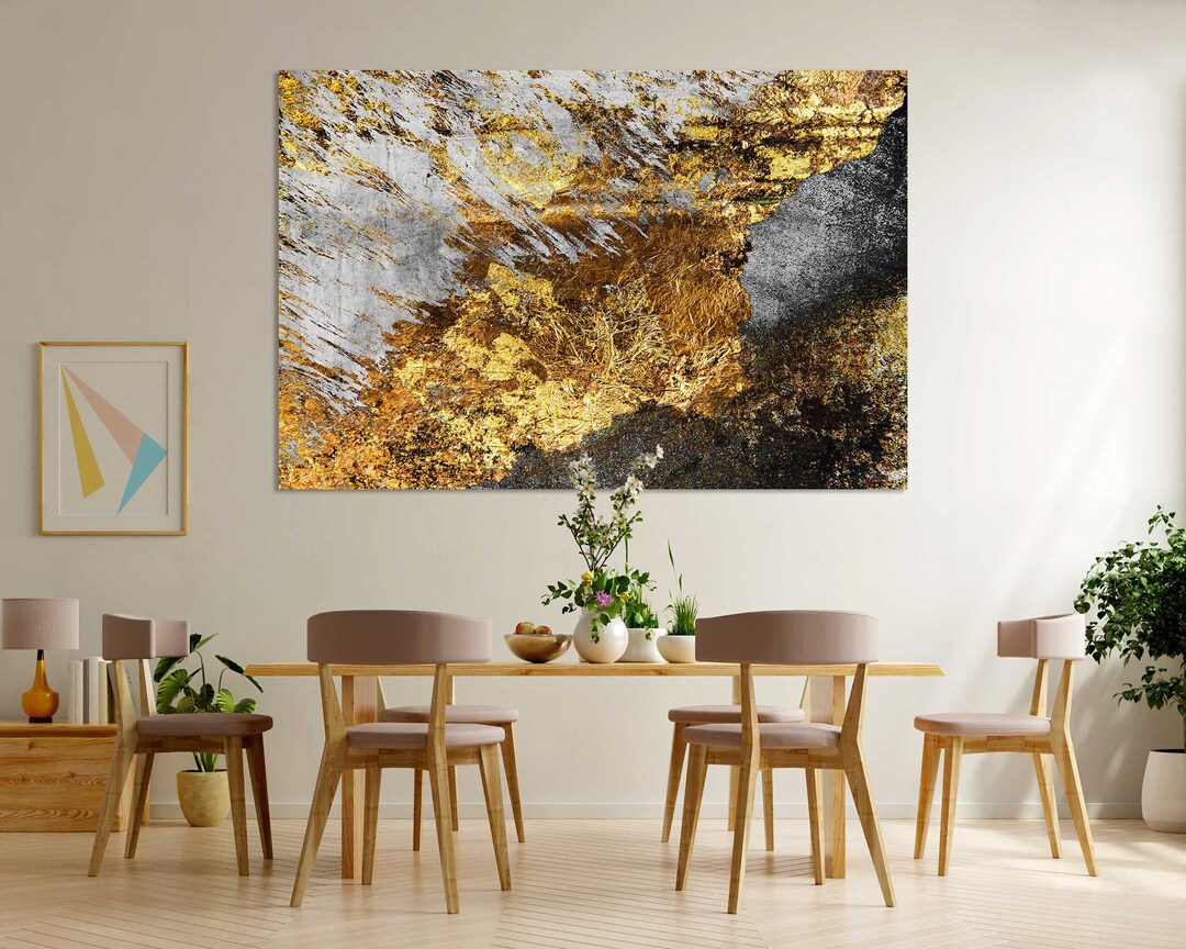 Abstract Wall Art Gold Canvas Painting for Bedroom Decor - Etsy