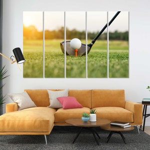 Golf Art for Wall, Golf Equipment Print on Canvas, Golf Sunlight Art on Canvas, Game with Ball, Golf Art for Gift, Motivational Art for Wall