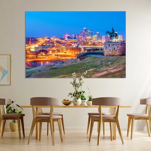 Downtown Kansas City Artwork, Kansas City Print Canvas, Kansas City Cityscape Home Decor, Missouri State Modern Wall Decoration