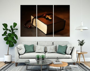 Quadro de parede cristão com cruz bíblica em tela para decoração de casa contemporânea.