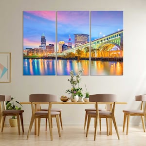 Cleveland Skyline Wall Art Cleveland Canvas Print Ohio Cityscape Decor Cleveland Bridge Popular Decor for Interior Cleveland Artwork