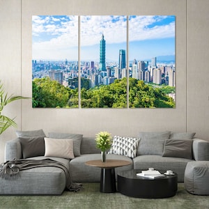 Stadsmuurkunst Taipei, print op canvas zonnig Taipei, Taiwan reiskunst aan de muur, fotoprint van de stad Taipei, fotoprint op canvas