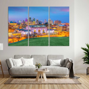 Night Kansas City Wall Decor, Kansas City Modern Art, Kansas City Skyline large Wall Decor, Missouri State Digital Art Print, American Town
