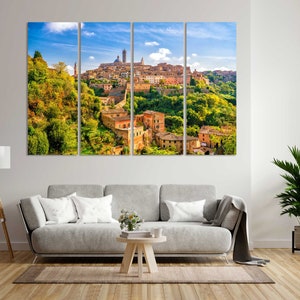 Downtown Siena in Italy Photo Print on Canvas, Sunny Siena Wall Decor, Italy City Original Room Decor, Italy Cityscape Modern Art for Home