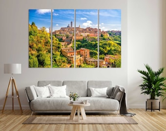 Downtown Siena in Italy Photo Print on Canvas, Sunny Siena Wall Decor, Italy City Original Room Decor, Italy Cityscape Modern Art for Home