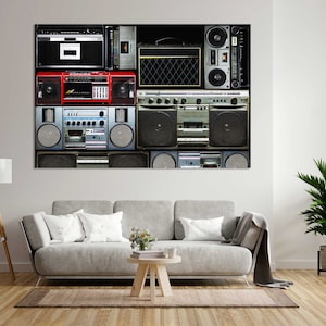Music Boombox Collage Trendy Art Decor, Music Boombox Painting Art for Wall, Hip Hop Art Print on Canvas, Vintage Radio Boombox Art for Gift