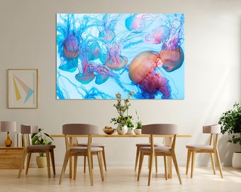 Colorful Jellyfish Canvas Print, Underwater Aquatic Wall Art