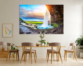 Seljalandsfoss Waterfall Canvas Print – Iceland Nordic Landscape Wall Art