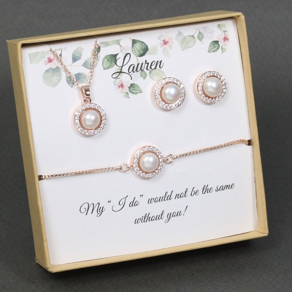 Real pearl bridesmaid gift necklace earrings set Bridesmaid earrings Bridesmaid necklace earrings and bracelet set, Bridal party jewelry set
