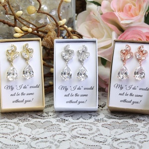 Custom color, Bridesmaid gift set, Tear drop bridesmaid earrings, Bridal Earrings, CZ Bracelet, Cubic Zirconia Earrings, Wedding Jewelry Set image 2