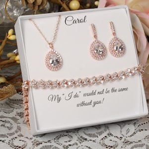 Custom personalized bridesmaid Earrings gift set, Wedding Earrings, Cubic Zirconia, CZ necklace, bracelet set, Wedding Jewelry CZ bracelet