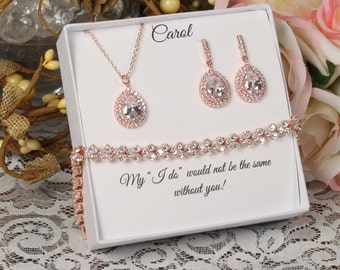 Custom personalized bridesmaid Earrings gift set, Wedding Earrings, Cubic Zirconia, CZ necklace, bracelet set, Wedding Jewelry CZ bracelet