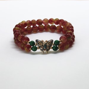 Bracelet de calcédoine rouge du Brésil avec Jingtai Lan Charm - 7 pouces