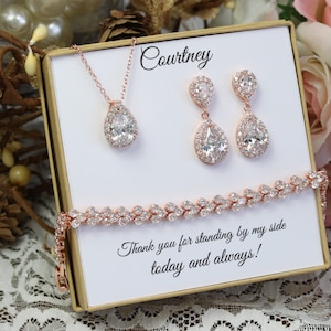 Aangepaste kleur, bruidsmeisje cadeauset, Tear drop bruidsmeisje oorbellen, bruidsoorbellen, CZ armband, Cubic Zirconia oorbellen, bruiloft sieraden set afbeelding 3