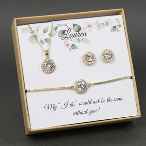 Custom bridesmaid gifts necklace earrings set, Bridesmaid earrings, Bridesmaid necklace, earrings and bracelet set, Bridal party jewelry set
