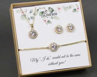 Custom bridesmaid gifts necklace earrings set, Bridesmaid earrings, Bridesmaid necklace, earrings and bracelet set, Bridal party jewelry set