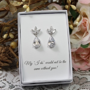 Custom bridesmaid earrings, Personalized bridesmaid earrings, Wedding Earrings, Zirconia Earrings, Dangle earrings, Bridal party jewelry