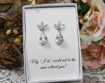 Custom bridesmaid earrings, Personalized bridesmaid earrings, Wedding Earrings, Zirconia Earrings, Dangle earrings, Bridal party jewelry