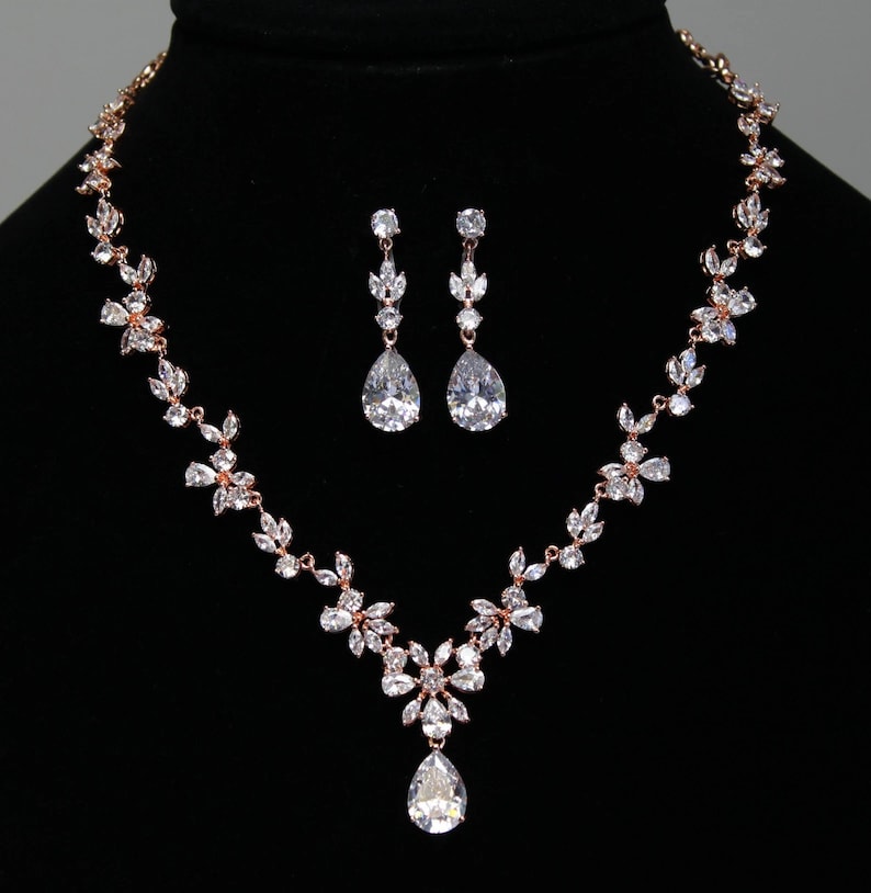 Red Bridal Jewelry Set Burgundy Bridal Earrings CZ Necklace Etsy