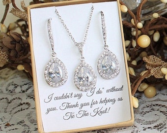 Long hook Bridesmaid Earrings necklace set, Wedding Earrings cubic Zirconia, CZ necklace, Wedding Jewelry, Mother of the groom, Mothers gift