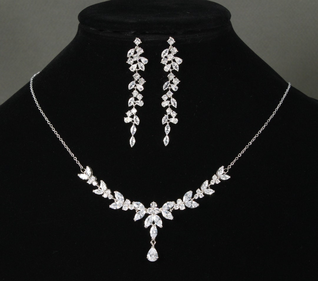 CZ Bridal Jewelry Set Bridesmaid Earrings CZ Necklace Etsy