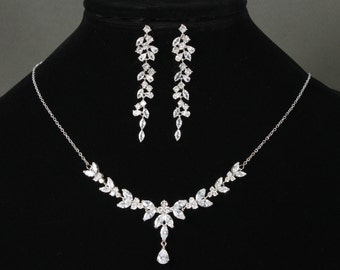 CZ  Bridal Jewelry set, Bridesmaid Earrings, CZ Necklace, Bridal Necklace, Cubic Zirconia Necklace, Wedding Jewelry, Bridesmaid gift