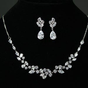 Custom CZ color Bridal Jewelry set Bridesmaid Earrings CZ Necklace Bridal Necklace Cubic Zirconia Necklace Wedding Jewelry Bridesmaid gift