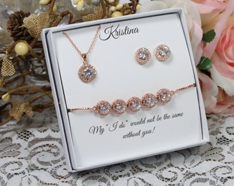 Custom personalized bridesmaid Earrings gift set, Wedding Earrings, Cubic Zirconia, CZ necklace, bracelet set, Wedding Jewelry 5 CZ bracelet