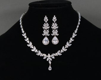 CZ  Bridal Jewelry set, Bridesmaid Earrings, CZ Necklace, Bridal Necklace, Cubic Zirconia Necklace, Wedding Jewelry, Bridesmaid gift