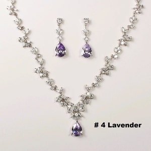 Lavender Bridal Jewelry set Purple Amethyst Bridal Earrings Necklace Bridal Necklace Cubic Zirconia Necklace Purple Wedding Jewelry Set