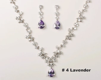 Lavender Bridal Jewelry set Purple Amethyst Bridal Earrings Necklace Bridal Necklace Cubic Zirconia Necklace Purple Wedding Jewelry Set