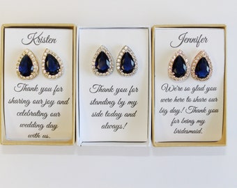 Navy blue bridesmaid earrings, Personalized bridesmaid gift, Wedding earrings, Bridal party gifts, Teardrop Earrings, Custom wedding gift